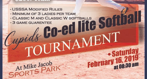 Feb 16th Cupid’s Softball Tournament Co-ed Lite 10v10